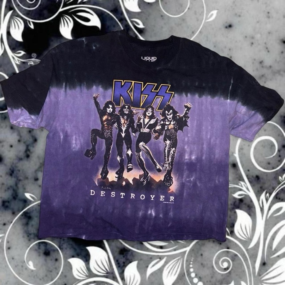 vintage y2k KISS cropped band tee - liquid blue, sz xl. no flaws!